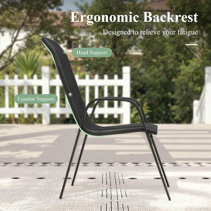 3 Pieces Small Outdoor Dining Set, 18.1" Square Outdoor Side Table & Stackable Patio Dining Chairs, Patio Table and Chairs Set for Deck Garden Porch, Black Chairs & Black Table