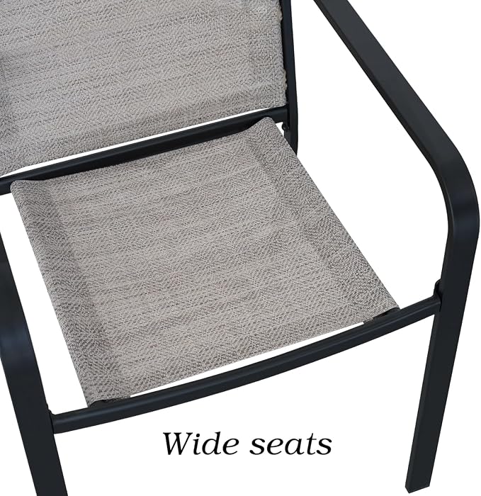 Outdoor Patio Set, 37" Square Glass Dining Table and 4pcs Stackable Chairs, All-Weather Patio Furniture Set with 1.7" Umbrella Hole for Garden Backyard Lawn Poolside