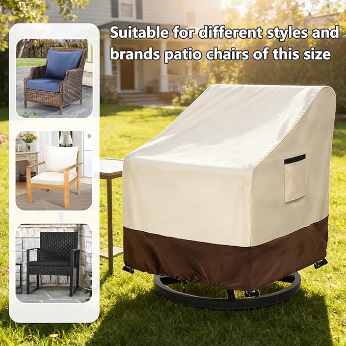 Outdoor Swivel Chair Covers 2 Pack, 35 W x 37 D x 38.5 H inches, 600D Heavy Duty Waterproof Patio Chair Cover, Outdoor Furniture Covers for Lawn/Garden Chiars, Lvory&Brown