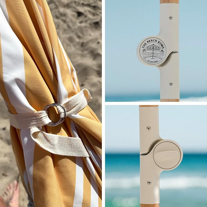 Beach Umbrella for Sand with Fringe Luxury Boho Outdoor Umbrella for Beach, Pool, or Garden, UPF 50+ Wood Shaft Fiberglass Fittings, metal screw tip Round with Carry Bag