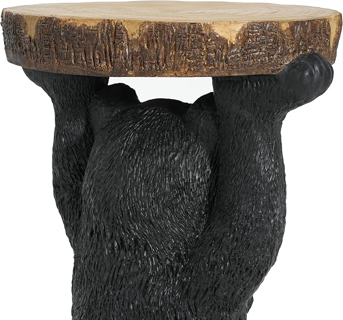 JIJIWANG Black Bear 3-in-1 Pedestal Side Table/End Table/Stool - MGO Hand Painted Sculpture Statue,No Assembly Required for Home,Living Room & Outdoor Decor (Black, 14.5" L x 13.5" W x 22" H)