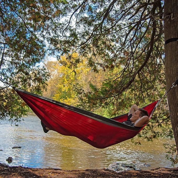 Vivere Double Parachute Camping Hammock, Includes Stuff-Sack (Crimson/Grey)