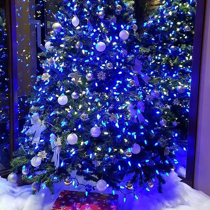 Blue Christmas Lights, 2 Pack Total 40 FT 200 Count Incandescent Christmas Mini Tree String Lights, Waterproof Christmas Decorations for Outdoor Indoor Xmas Patio Home Party Garden Yard Decor