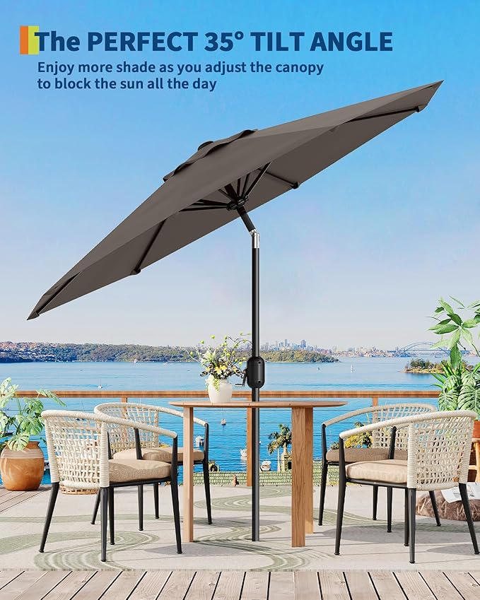 GarveeLife Outdoor Patio Umbrella, Table Market Umbrella with Push Button Tilt and Crank, 8 Sturdy Ribs UV Protection Waterproof for Garden, Deck, Backyard, Pool