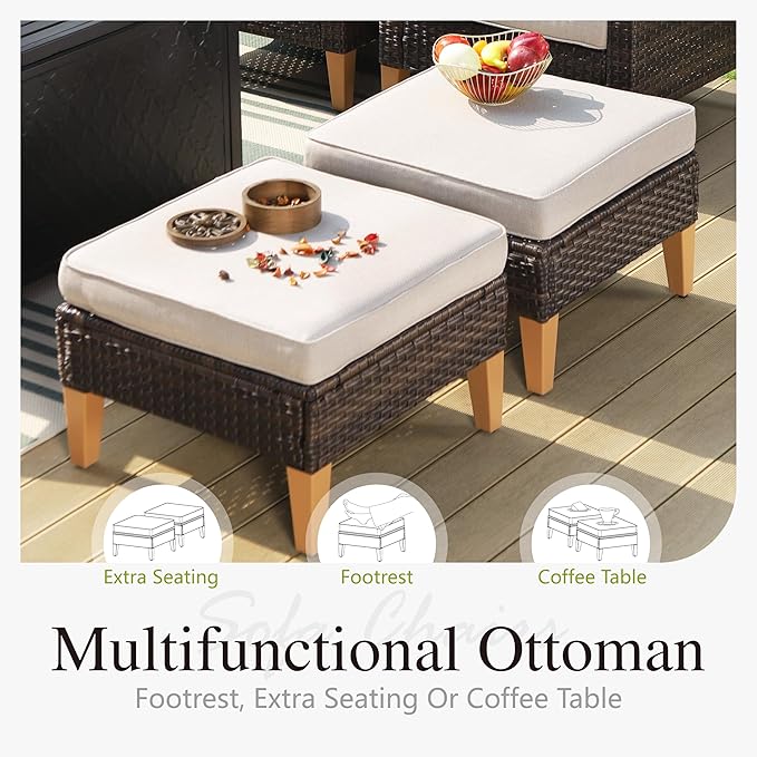 Sophia & William Wicker Patio Furniture Set, Outdoor Rattan Sectional Sofa 7 Piece Patio Conversation Set with 2 x Corner Sofa, 3 x Armless Sofa, 2 x Ottoman for Deck, Backyard, Pool,Beige