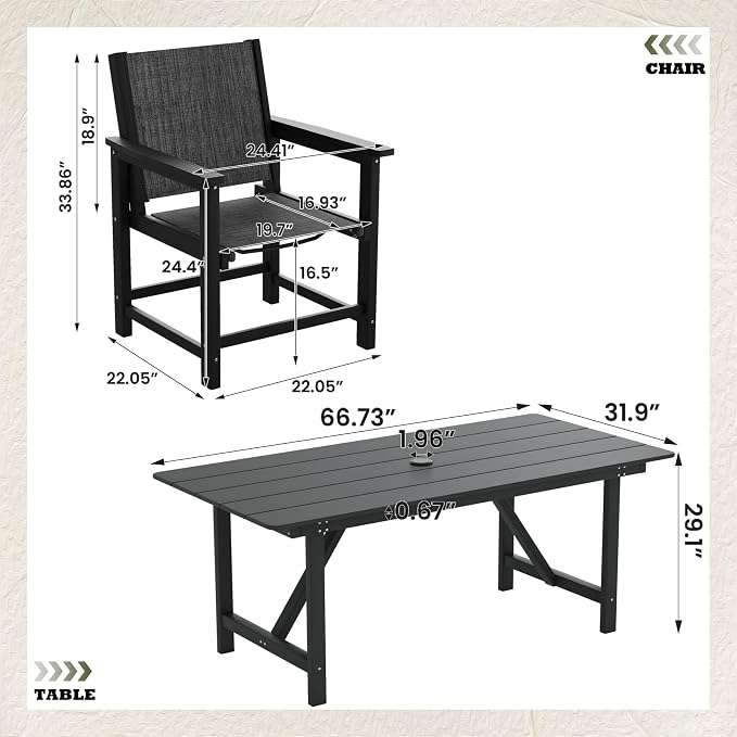 UDPATIO HDPE Patio Dining Set, Heavy Duty Extra-Wide Outdoor Table and Chairs with 360 lb Load Capacity, Easy to Assembly, All-Weather Seating for Patio, Pool, Garden, Backyard