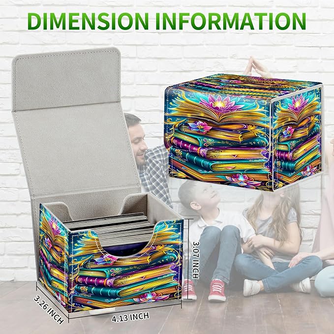 Card Deck Box for MTG, Cards Storage Box Fits 120+ Sleeved, Leather Small Size Strong Magnetic Closing Card Case for Board Games Magic TCG CCG Baseball Collection, Book Lotus Flower