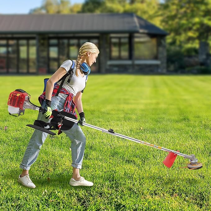 Brush Cutter, 2-Stroke 26CC 0.65KW Gas Lawn Edger Single Cylinder Air Cooled Weed Wacker Multifunction Weed Eater Aluminum Alloy Gas Powered Weed Trimmer Garden Trimmer w/0.264 Gal Fuel Tank Capacity