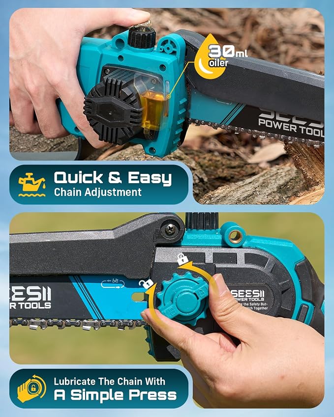 SEESII 2-in-1 Electric Pole Saws for Tree Trimming, 8 Inch Brushless Mini Chainsaw with Extension Pole, Cordless Pole Chain Saw, Tree Trimmer Limb Branch Cutter Pruner with 2 x 4.0Ah Batteries,P8 Nex