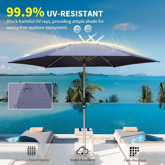Domi 7.5FT Patio Umbrella, Outdoor Table Umbrella with Aluminum Pole, UV Protection Waterproof Market Sun Umbrella with Push Button Tilt and Crank for Garden, Deck, Backyard, Pool (Navy Blue)