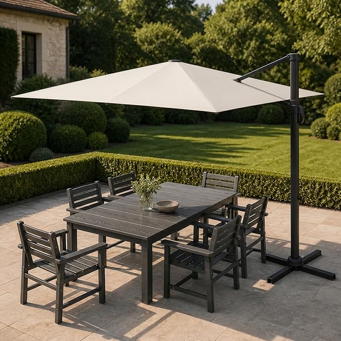 Kingdura 10x10 FT Cantilever Patio Umbrella with Base Included, Large Square Aluminum Offset Outdoor Pool Umbrella, 360° Rotation & 4-Position Tilt, UV Protection for Deck Backyard (Cream white)