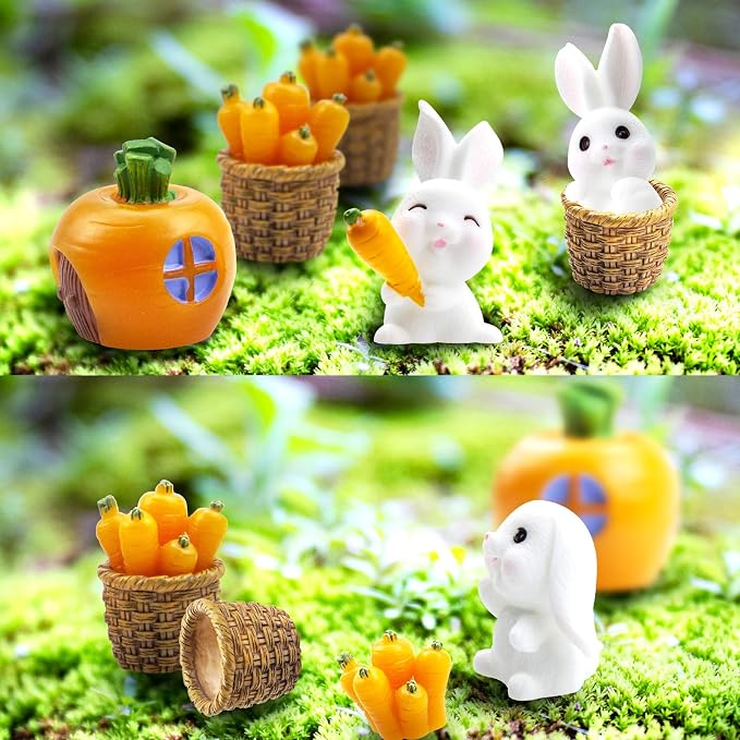 Easter Decoration Rabbit Miniature Fairy Garden Decoration Accessories Sculptures Statues,Yard Garden Decor for Outside Gnomes Outdoor Decor for Patio Zen