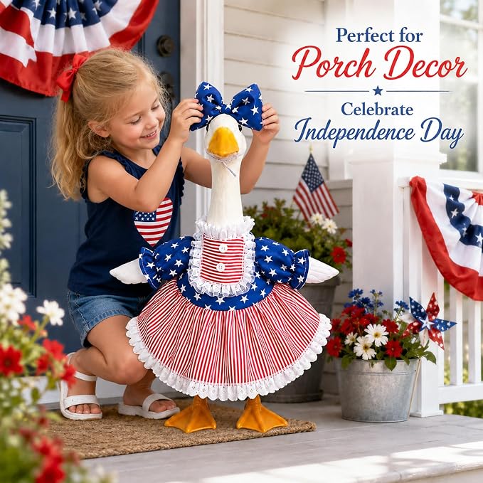 4th of July Red White Blue Porch Goose Outfits, USA Patriotic Costumes for 23 Inch Lawn Goose, 250th Independence Day Summer Sculpture Goose Clothes for Patriotic Celebrations