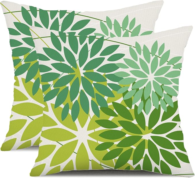 DFXSZ Pack of 2 Outdoor Waterproof Throw Pillow Covers 20x20 Shade of Green | Polyester Colorful Spring Summer Floral Decorative Cushion Cases(NO INSERT),For Couch Patio Funiture Garden Home Decor