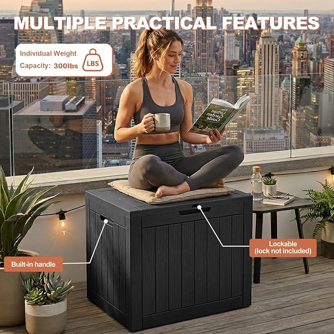 EFU Outdoor Storage Box 38 Gallon Deck Box (Indoor & Outdoor) Lockable UV Resistance Waterproof Resin Storage Bin Storage Box for Outdoor,Patio Storage(Black)