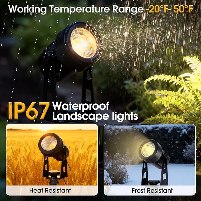 CPLIRIS Outdoor Landscape Lighting, LED Spot Lights Kit for Garden, Yard, House, Lawn, Tree, Flags, Fence Use, Warm White 2700k-3300k, IP67 Waterproof & Connectable - 4 Pack