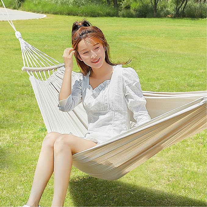 Double Hammock 2 Person Load 700 Pound Canvas Hammock for Patios Porch Garden Backyard Lounging Outdoor and Indoor Use