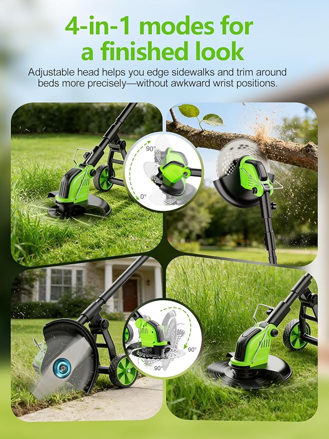 20,000RPM Cordless Electric Weed Wacker, 800W Brushless Weed Eater with Wheels