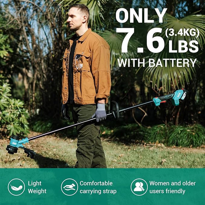 DCA 20V 14" String Trimmer Cordless, 3-in-1 Brushless Weed Eater with Auto Feed, 2-Speed Electric Grass Trimmer with Dual Safety Switch, includes 4.0Ah Battery & Charge, Shoulder Strap for Garden Tool