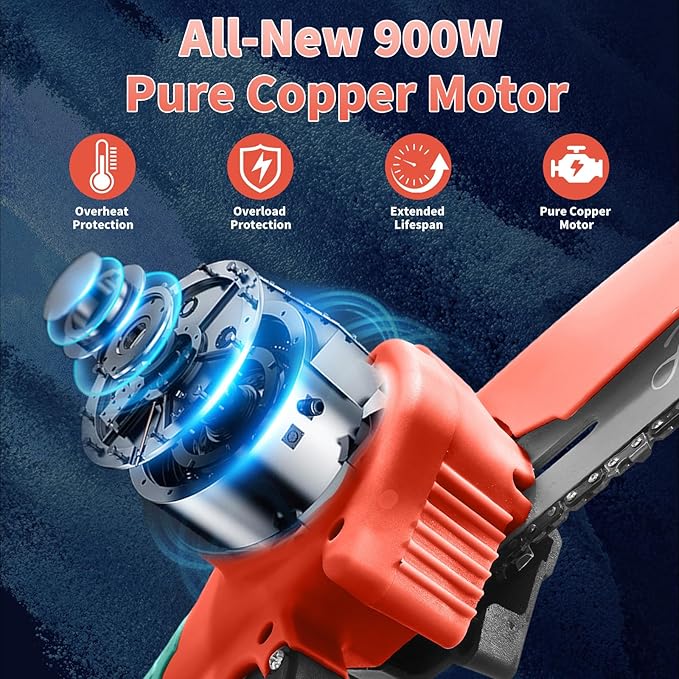 Mini Chainsaw with 2×24V Battery Powered Electric Chain Saw,chain saw are suitable for cutting wood and trimming branches,Mini Chainsaw Cordless With three chains (Orange-blue)