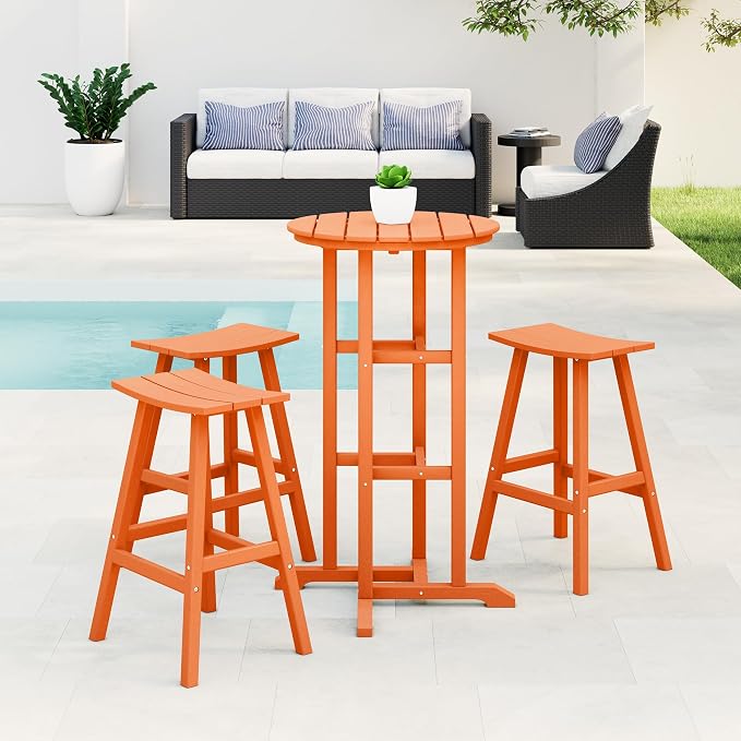 Costaelm Outdoor Bar Table, 42" Counter Height Round Patio Cocktail Bar Table, Patio Bar Table Bistro Dining Table Pub Table for Front Porch Deck, Backyard, Garden, Orange