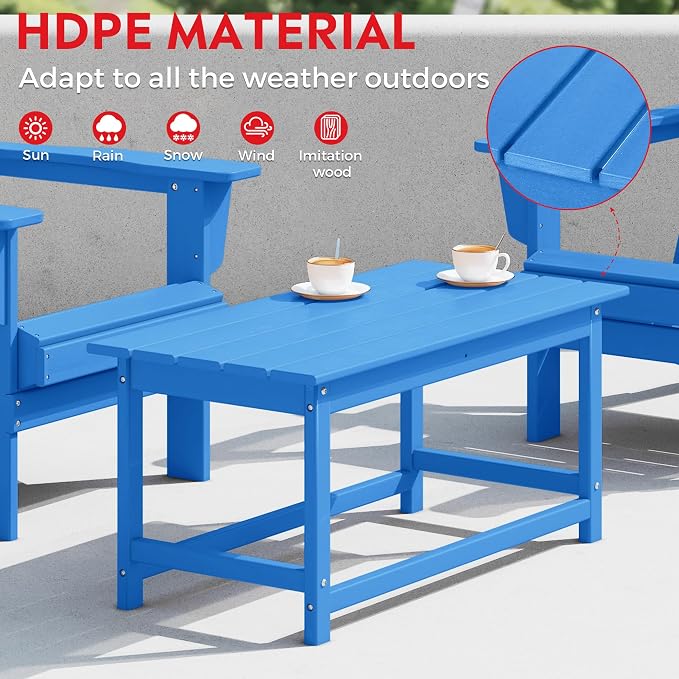 Costaelm Adirondack Conversation Table, HDPE Outdoor Drink Weather Resistant, Outdoor Patio Porch Accent Balcony Table for Pool, Seaside, Backyard, Pacific Blue