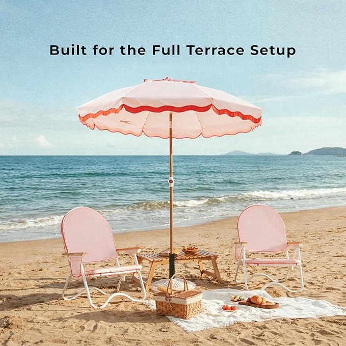 6FT Patio Beach Umbrella for Outdoor, UPF 50+ Sun Shade for Patio, Backyard, Garden, Pool and Beach, Tilt Adjustable, Portable, Harbour Rosé Pink