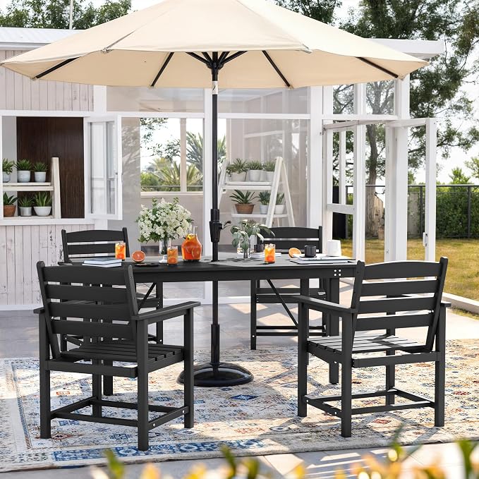UDPATIO HDPE Outdoor Dining Chair Set Patio Furniture Heavy Duty | Seating Extra-Wide Easy to Assembly All-Weather for Pool Garden Backyard Indoor Kitchen Grey Black