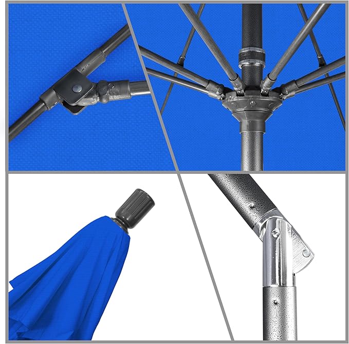 California Umbrella 11Ft Fiberglass Rib Patio Umbrella, Hand-Crank, Tilt-Collar, Gray Frame, Solution Dyed Royal Blue Fabric