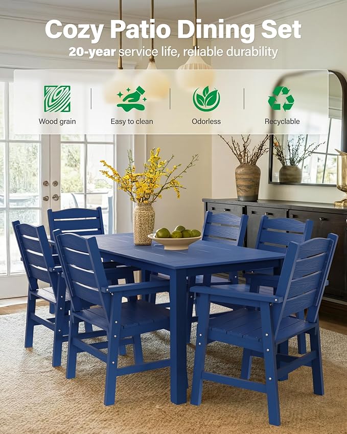 YEFU HIPS Patio Dining Sets: 12-Piece All-Weather Outdoor Table and Chairs with Umbrella Hole & Metal Aluminum Frame - Modern Outside Furniture Patio Dining Set for 10 for Family Meals in Deck Blue