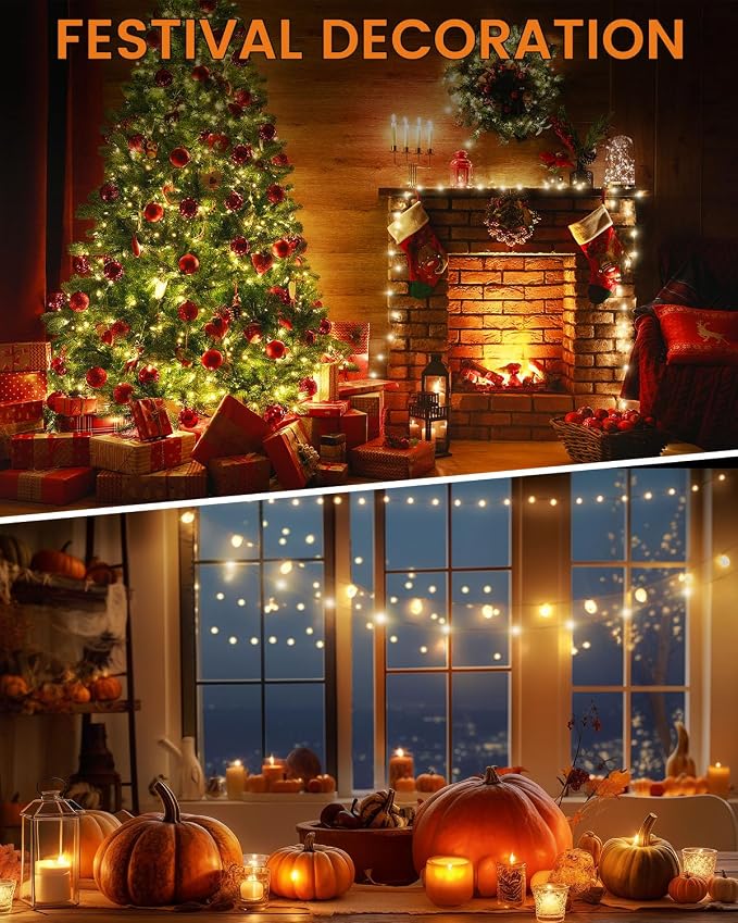 2-Pack Camping String Lights, Retractable 4 in 1 Camp Lights | 32.8FT Rechargeable Fairy Lamp Outdoor Waterproof, RGB Portable Hanging Lantern for Outside Tent Patio Awning RV Essentials