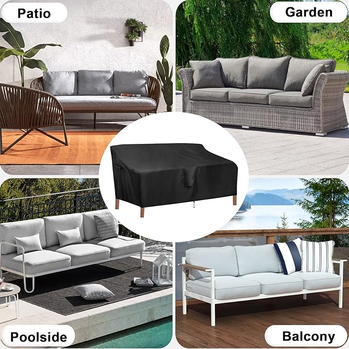 OutdoorLines Outdoor Waterproof Patio 3-Seater Couch Cover - UV Resistant Patio Sofa Furniture Covers Weatherproof Heavy Duty Glider Covers for Outdoor Furniture, 76Wx32.5Dx33H Inches, Black