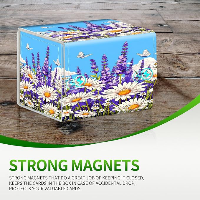 Card Deck Box for MTG, Cards Storage Box Fits 120+ Sleeved, Leather Small Size Strong Magnetic Closing Card Case for Board Games Magic TCG CCG Baseball Collection, Blue Sky Lavender