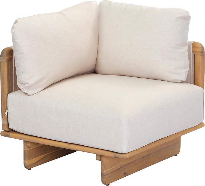 Merax 3 Piece Patio Outdoor Furniture Set, All-Weather V-Shaped Sectional Sofa with Cushions, Acacia Wood 5-Seater Couch Set for Porch, Lawn, Backyard, Balcony, Light Teak+ Beige