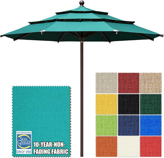 EliteShade USA 10-Year-Non-Fading 11ft 3-Tier Market Patio Umbrella, Commercial Grade Outdoor Table Umbrella with Cylinder Push-Up, Windproof & UPF 50+ UV Protection, Heavy Duty Ventilation for Garden, Deck, Pool, Backyard, Beach & Bistro, Teal