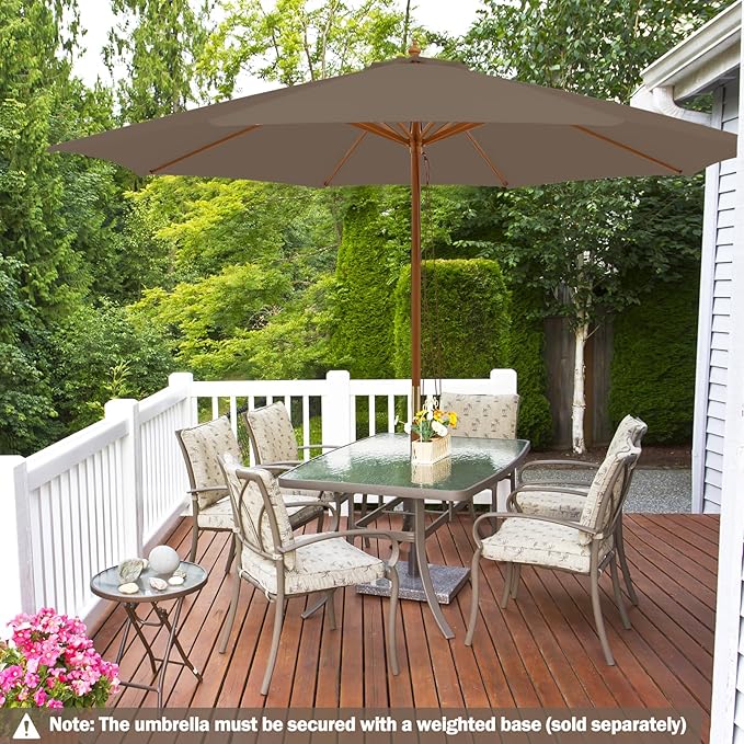 Giantex 10FT Patio Umbrella, Outdoor Table Market Umbrella with 8 Bamboo Ribs, Pulley Lift and Ventilation Hole, Outdoor Sunshade Umbrella for Poolside Backyard Beach