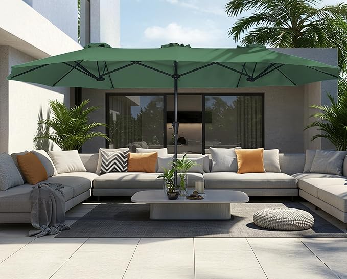 SUPERJARE 13FT Outdoor Patio Umbrella with Base Included, Double Sided Pool Umbrellas with Fade Resistant Canopy, Large Table Umbrella for Deck, Market, Backyard - Forest Green