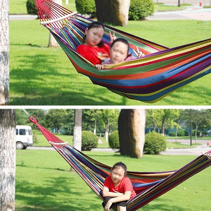 Camping Hammock Bed Thick Canvas Hammock Swing with Carrying Bag for Summer Camping Travelling Hiking Picnic Load Capacity Up to 150 Kg Hammock Swing (Color : A, Size : 200 * 100cm)