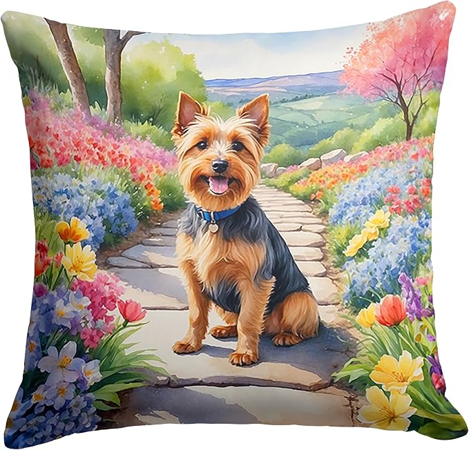 Caroline's Treasures Australian Terrier Spring Garden Throw Pillow Machine Washable, Indoor Outdoor Decorative Pillow for Couch, Bed or Patio, 18Hx18W