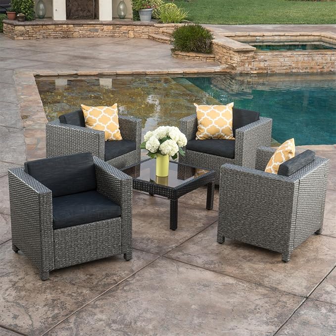 Merax Patio Conversation Chairs Furniture 4 Sets, Wicker Rattan Outdoor Couch Sofa for Garden Porch Deck Backyard Lawn Balcony, Brown+Beige