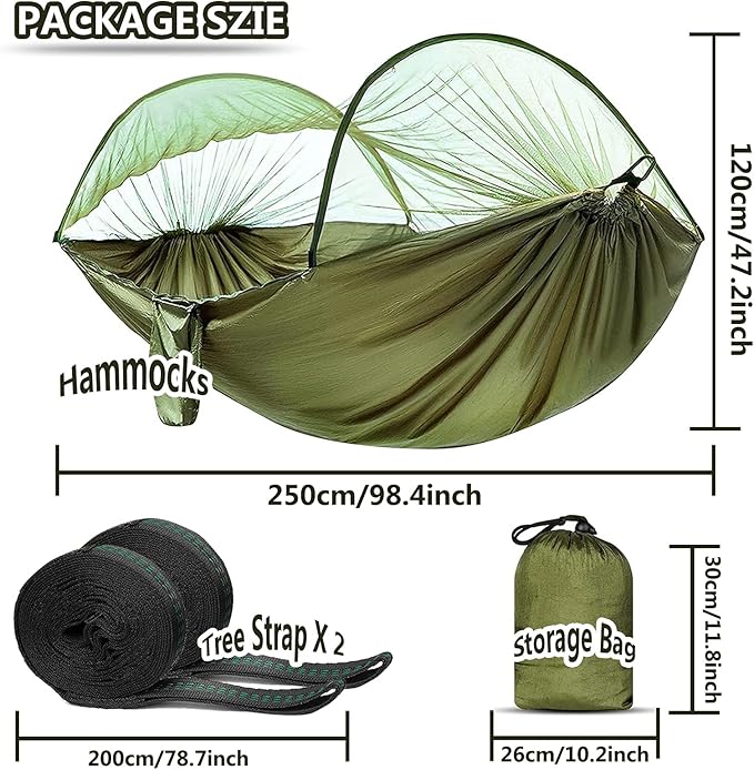 Travel Hammock with Mosquito Net, Lightweight Camping Hammock Hold Up to 200kg, Portable Outdoor Hammock for Camping Hiking Backpacking,Black,250x120cm