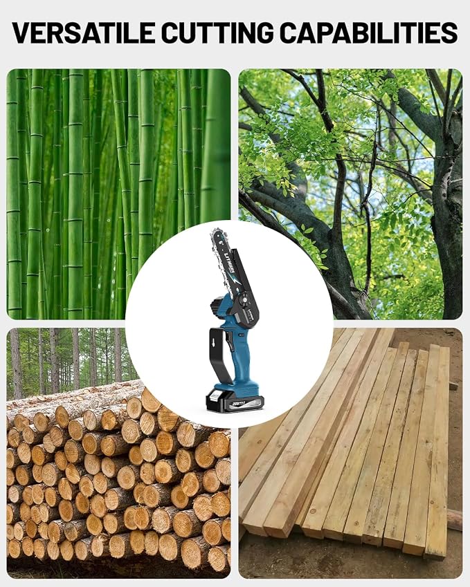 Fostex 6 Inch Cordless Mini Chainsaw, Handheld Electric Chain Saw with 2×2000mAh Batteries & 2 Chains, Lightweight Battery Powered Saw for Tree Trimming, Branch Pruning, Gift for Dad, Husband (Blue)