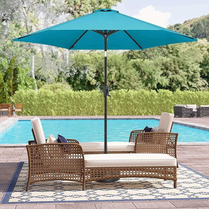 10ft Patio Umbrella Outdoor - Table Umbrella with 6 Sturdy Ribs, Market Umbrella with Push Button Tilt, UV Protection for Pool, Porch, Garden, Deck, Backyard (Aqua Blue)
