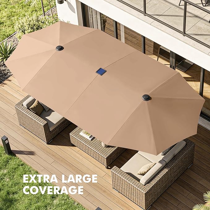 Ainfox 13ft Large Patio Umbrella with Base, Double-Sided Big Outdoor Umbrella for Poolside