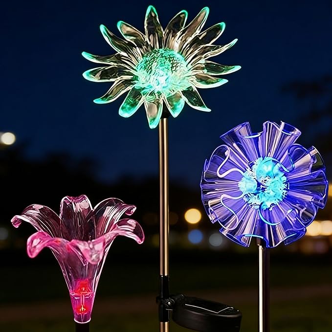 Outdoor Solar Powered LED Garden Lights Landscape Lighting Waterproof Multicolor Color Changing Stake Light for Patio Yard Pathway Flowerbed Lawn Christmas Decoration Figurine Dandelion Lily Sunflower