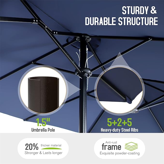 Sophia & William 7 Pieces Patio Dining Set with 13ft Navy Patio Umbrella, Outdoor Dining Set for 6 People, 60" Metal Patio Table and Rattan Chairs, Outdoor Patio Furniture with Seat Cushion