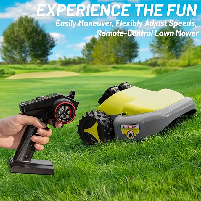 Remote Control Lawn Mower - Battery Powered Rc Lawn Mower, Cut Height 2.0"-3.0", 40% Slope, Remote Control with Adjustable Speeds, 100% Electric All-Wheel Drive