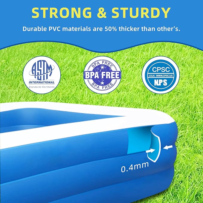 Inflatable Swimming Pool, Blow up Pools, Above Ground Swimming Pool for Family, Small Pools 103 x 69 x 24 inch Full-Sized Inflatable Pool for Kids for Outdoor, Backyard