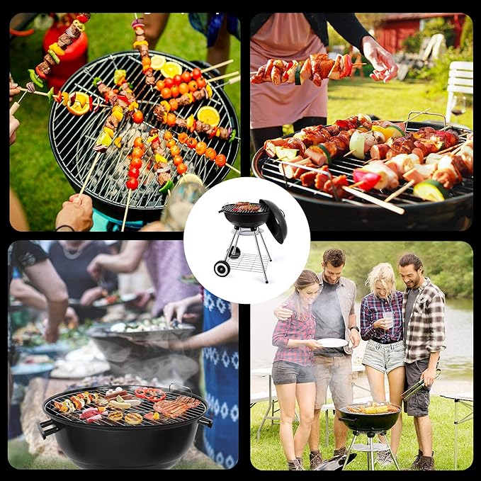 18 Inch Portable Charcoal Grill with Accessories for Outdoor Cooking Barbecue Camping BBQ Coal Kettle - Mini Grilling Utensil Includes Tongs, Spatula,Fork,Basting Brush, Scraper