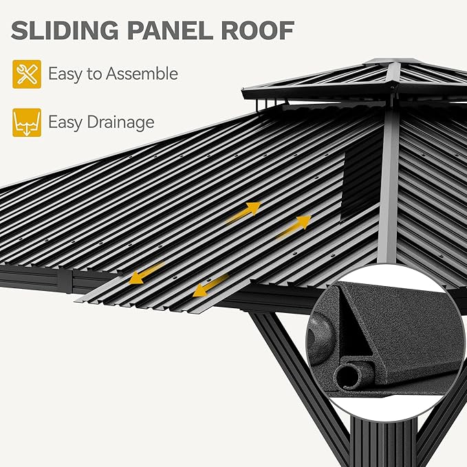 DWVO 12x12ft Gazebo Double Roof Hardtop with Nettings and Curtains, Heavy Duty Galvanized Steel Outdoor Vertical Stripes Roof for Patio, Backyard, Deck, Lawns, Grey